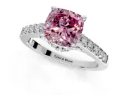 Solitaire Engagement Ring Setting for Fancy Pink Cushion Cut Center with Crossover Accents and Prong Head in Platinum