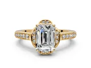 Floral Engagement Ring Setting for Emerald Cut Center with Four Accent Clusters and Prong Head in Yellow Gold