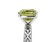 Solitaire Engagement Ring Setting for Fancy Yellow Asscher Cut Center with Milgrain X Pattern Band and Prong Head in Sterling Silver