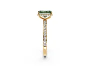 Hidden Halo Engagement Ring Setting for Fancy Green Radiant Cut Center with Pave Band and Prong Head in Yellow Gold