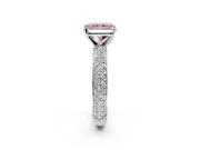 Solitaire Engagement Ring Setting for Fancy Pink Radiant Cut Center with Domed Multi-Row Pave Band and Prong Head in White Gold
