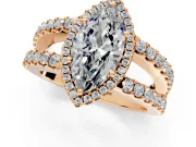Halo Engagement Ring Setting for Marquise Center with Wide-Open Pave Split Shank and Prong Head in Rose Gold