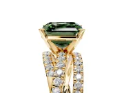 Solitaire Engagement Ring Setting for Fancy Green Asscher Cut Center with Woven 3-Strand Pave Band and Prong Head in Yellow Gold