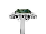 Cluster Halo Engagement Ring Setting for Fancy Green Emerald Cut Center with Milgrain Bezel Accents and Prong Head in White Gold