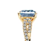 Solitaire Engagement Ring Setting for Fancy Blue Princess Cut Center with Twisted Pave Split Shank and Prong Head in Yellow Gold