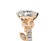 Leaf Motif Engagement Ring Setting for Pear-Shaped Center with Pave Band and Prong Head in Rose Gold