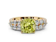 Cluster Engagement Ring Setting for Fancy Yellow Cushion Cut Center with 2-Row Shoulder Clusters and Prong Head in Yellow Gold