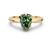 Solitaire Engagement Ring Setting for Fancy Green Pear-Shaped Center with Reverse Tapered Band and Prong Head in Yellow Gold