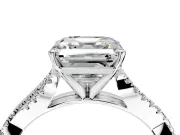 Solitaire Engagement Ring Setting for Asscher Cut Center with Twisted Pave Split Shank and Prong Head in Platinum