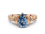Solitaire Engagement Ring Setting for Fancy Blue Pear-Shaped Center with Filigree Band and Prong Head in Rose Gold