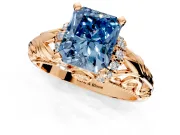 Solitaire Engagement Ring Setting for Fancy Blue Radiant Cut Center with Filigree Accent Basket and Prong Head in Rose Gold