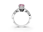 Halo Engagement Ring Setting for Fancy Pink Cushion Cut Center with Pave Infinity Twist Band and Prong Head in Sterling Silver