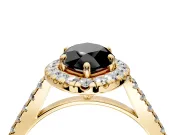 Halo Engagement Ring Setting for Fancy Black Marquise Center with Narrowing Pave Band and Prong Head in Yellow Gold