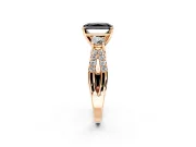 3 Stone Engagement Ring Setting for Fancy Black Radiant Cut Center with Pave Split Shank and Prong Head in Rose Gold