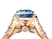 Solitaire Engagement Ring Setting for Fancy Blue Princess Cut Center with Pave Cathedral Shoulders and Prong Head in Rose Gold