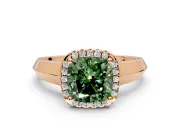 Halo Engagement Ring Setting for Fancy Green Cushion Cut Center with Knife Ridge Cathedral Band and Prong Head in Rose Gold