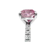 Solitaire Engagement Ring Setting for Fancy Pink Cushion Cut Center with Fine Pave Narrow Band and Prong Head in White Gold