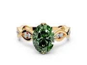 Solitaire Engagement Ring Setting for Fancy Green Oval Center with Accented Twist Band and Leaf Prong Head in Yellow Gold