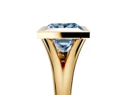 Solitaire Engagement Ring Setting for Fancy Blue Princess Cut Center with V Split Shank and Bezel Head in Yellow Gold