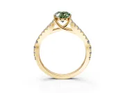 Solitaire Engagement Ring Setting for Fancy Green Oval Center with Pave Split Shank and Prong Head in Yellow Gold
