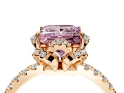 Halo Engagement Ring Setting for Fancy Pink Princess Cut Center with Openwork Halo, Pave Band and Prong Head in Rose Gold