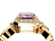 Halo Engagement Ring Setting for Fancy Pink Radiant Cut Center with Floral Band and Prong Head in Yellow Gold