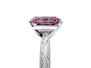 Solitaire Engagement Ring Setting for Fancy Pink Emerald Cut Center with Engraved Milgrain Band and Prong Head in Sterling Silver
