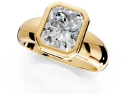 Solitaire Engagement Ring Setting for Radiant Cut Center with Wide Band and Bezel Head in Yellow Gold