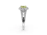 Halo Engagement Ring Setting for Fancy Yellow Asscher Cut Center with Two-Strand Split Shank and Prong Head in Platinum