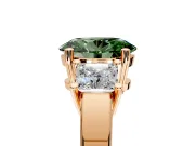 3 Stone Engagement Ring Setting for Fancy Green Oval Center with Matching Side Accents and Prong Head in Rose Gold