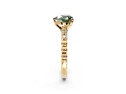 Solitaire Engagement Ring Setting for Fancy Green Heart-Shaped Center with Bezel-Dot Beaded Band and Prong Head in Yellow Gold
