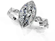 Vintage Station Engagement Ring Setting for Marquise Center with Accents and Prong Head in White Gold