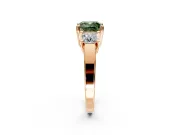3 Stone Engagement Ring Setting for Fancy Green Cushion Cut Center with Matching Side Accents and Prong Head in Rose Gold