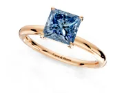 Low-Set Solitaire Engagement Ring Setting for Fancy Blue Princess Cut Center with Thin Plain Band and Prong Head in Rose Gold