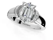 Solitaire Engagement Ring Setting for Emerald Cut Center with Wide Band, Pave Collar and Prong Head in Sterling Silver