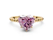 Solitaire Engagement Ring Setting for Fancy Pink Heart-Shaped Center with Plain Twisted Rope Band and Prong Head in Yellow Gold