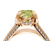 Solitaire Engagement Ring Setting for Fancy Yellow Cushion Cut Center with Accented Split Shank and Prong Head in Rose Gold