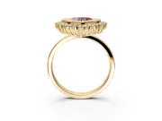Halo Engagement Ring Setting for Fancy Pink Heart-Shaped Center with Milgrain Bezel Rim, Plain Band and Prong Head in Yellow Gold