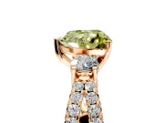 3 Stone Engagement Ring Setting for Fancy Yellow Heart-Shaped Center with Pave Split Shank and Prong Head in Rose Gold