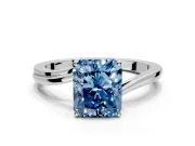 Solitaire Engagement Ring Setting for Fancy Blue Radiant Cut Center with Plain Bypass Twist Band and Prong Head in Sterling Silver