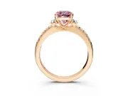 Paired Accent Engagement Ring Setting for Fancy Pink Cushion Cut Center with Pave Band and Prong Head in Rose Gold