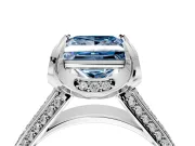 Solitaire Engagement Ring Setting for Fancy Blue Princess Cut Center with Accented Split Shank and Prong Head in Platinum