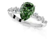 Cluster Engagement Ring Setting for Fancy Green Pear-Shaped Center with Round Cut Accent Band and Prong Head in Sterling Silver