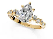 Solitaire Engagement Ring Setting for Pear-Shaped Center with Trailing Leaf Accent Band and Prong Head in Yellow Gold