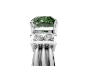 Solitaire Engagement Ring Setting for Fancy Green Cushion Cut Center with Grooved Bar Accent Band and Prong Head in Platinum