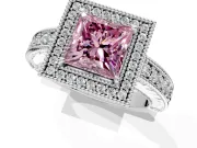 Milgrain Halo Engagement Ring Setting for Fancy Pink Princess Cut Center with Pave Band and Prong Head in Sterling Silver