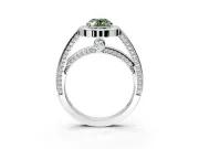 Halo Engagement Ring Setting for Fancy Green Oval Center with Framed Halo, Pave Band and Prong Head in Sterling Silver