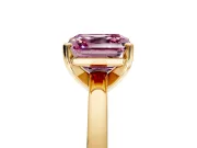 Solitaire Engagement Ring Setting for Fancy Pink Asscher Cut Center with Basket Rail and Prong Head in Yellow Gold