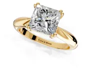 Solitaire Engagement Ring Setting for Princess Cut Center with Reverse Tapered Band and Prong Head in Yellow Gold