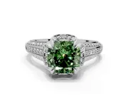 Solitaire Engagement Ring Setting for Fancy Green Cushion Cut Center with Accented Split Shank and Prong Head in White Gold